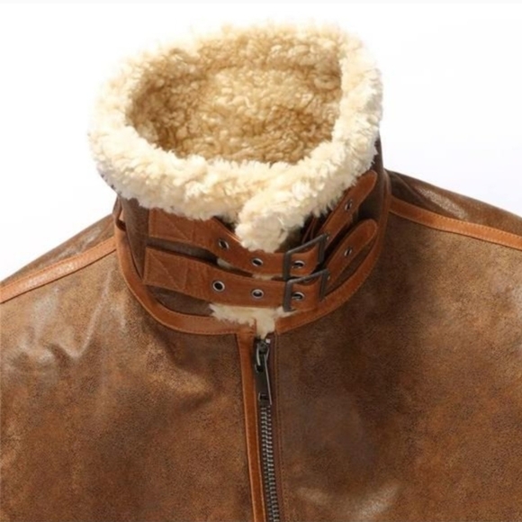 Men's Brown Shearling Leather Jacket - Picture 3 of 6